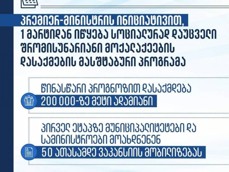 პროგრამით ისარგებლებენ 18 წლიდან საპენსიო ასაკამდე სოციალური შემწეობის მიმღები...